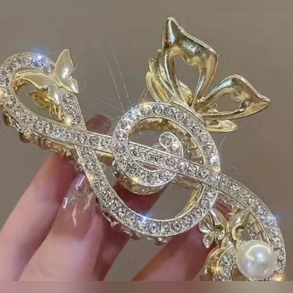 Music Note Claw Hair Clip - Rhinestone - Picture 6 of 10